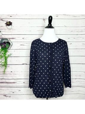 NWOT Talbots Navy Polka Dot Sweater with Scallop Button-Front & 3/4 Sleeves MP